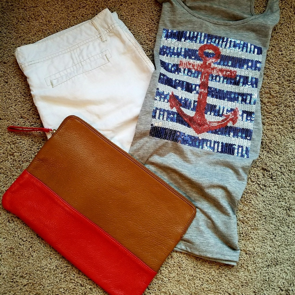 Sequin anchor & stripes gray tank